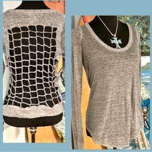 Chaser Heather Gray Long Sleeve Lattice Open Back Soft Knit Top Boho,EUC Size XS